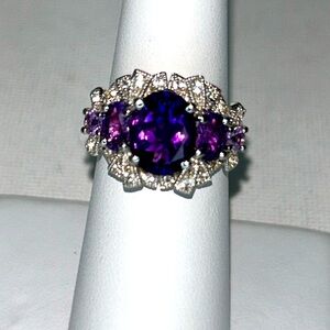 NWOT Designer Victoria Wieck Genuine Fluorite White Topaz Gemstone Sterling Ring
